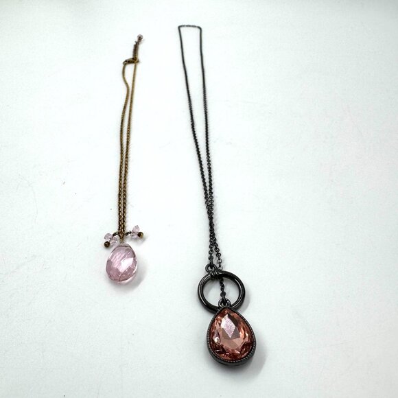 Teardrop Mystic Quartz Sterling Silver and Pink Rose Rhinestone Lariat Necklace - Picture 1 of 13